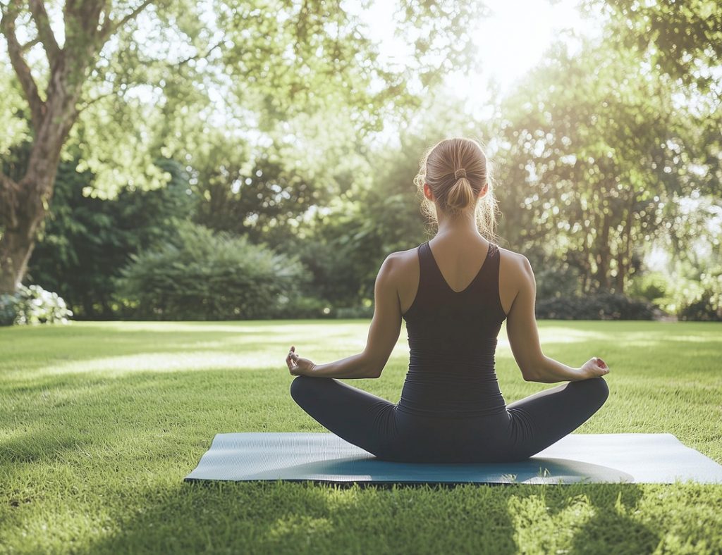 Frau meditierend im Park